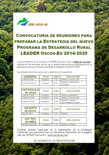 Próximas reuniones para la elaboración de la estrategia LEADER 2014-2020
