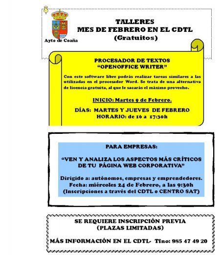 Nuevos talleres prácticos y gratuitos en el CDTL Coaña