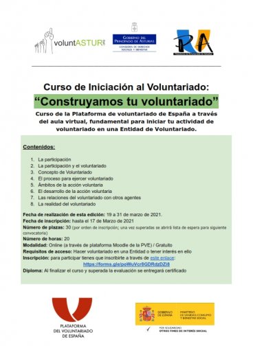 Actividades CURSO ON LINE DE INICIACIÓN AL VOLUNTARIADO: “CONSTRUYAMOS TU VOLUNTARIADO”