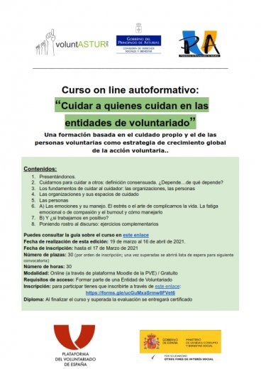 CURSO ON LINE AUTOFORMATIVO: CUIDAR A QUIENES CUIDAN EN LAS ENTIDADES DE VOLUNTARIADO