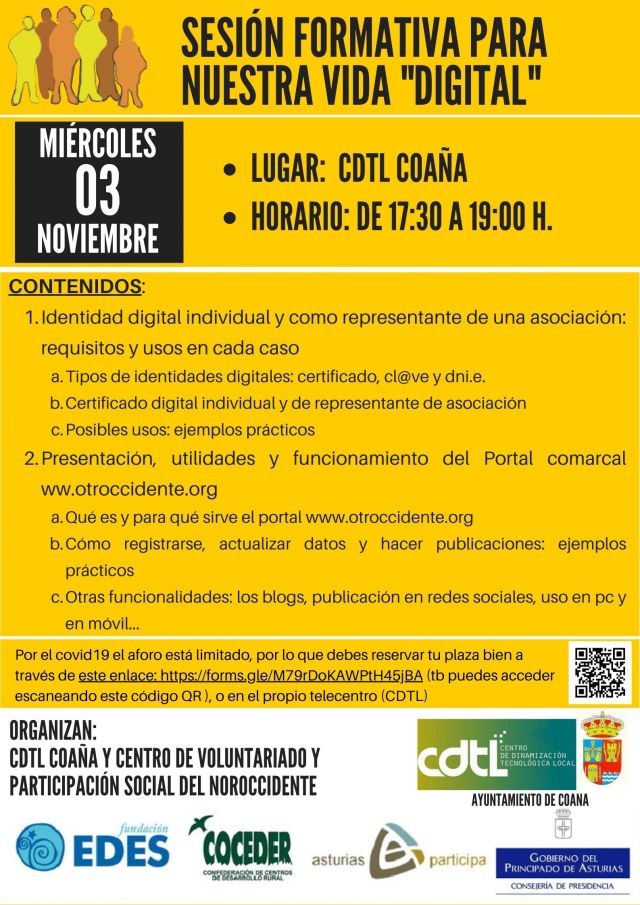 SESIÓN EXPLICATIVA PARA NUESTRA VIDA DIGITAL EN EL TELECENTRO DE COAÑA (Miércoles 3 de Noviembre)
