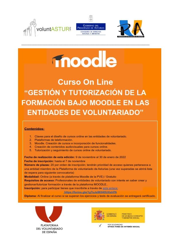 Curso: GESTIÓN Y TUTORIZACIÓN DE LA FORMACIÓN BAJO MOODLE EN LAS ENTIDADES DE VOLUNTARIADO