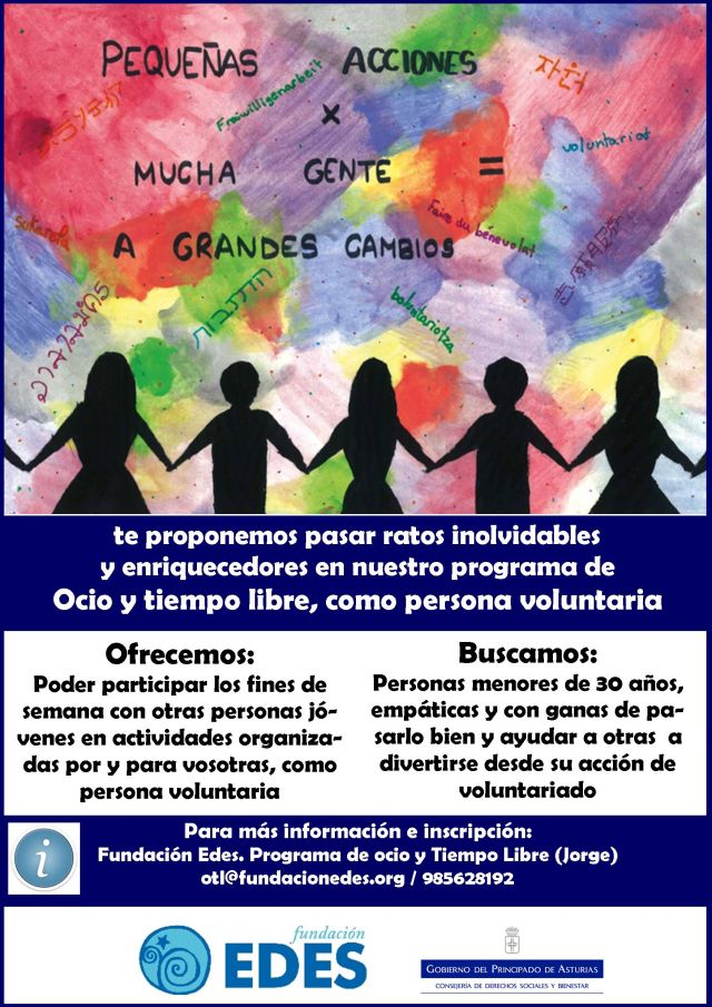 Fundación EDES oferta plazas de PERSONA VOLUNTARIA para su programa de Ocio y Tiempo Libre