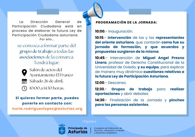 Proceso de creación colectiva del borrador de la futura Ley de Participación Asturiana, en el occidente